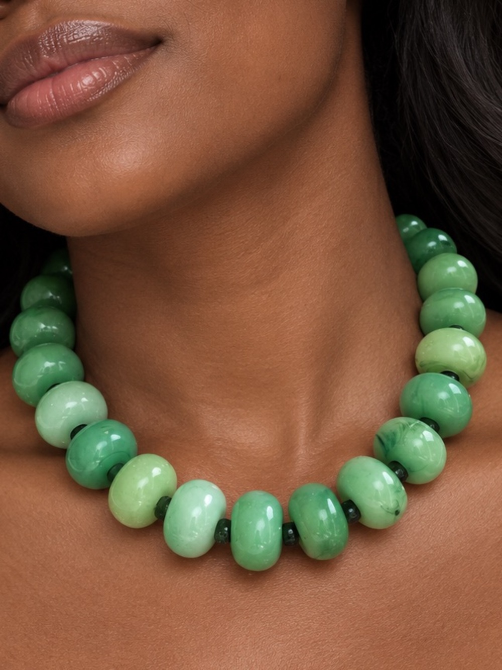 Oversized Beaded Statement Necklace - Chunky Green Bead Necklace